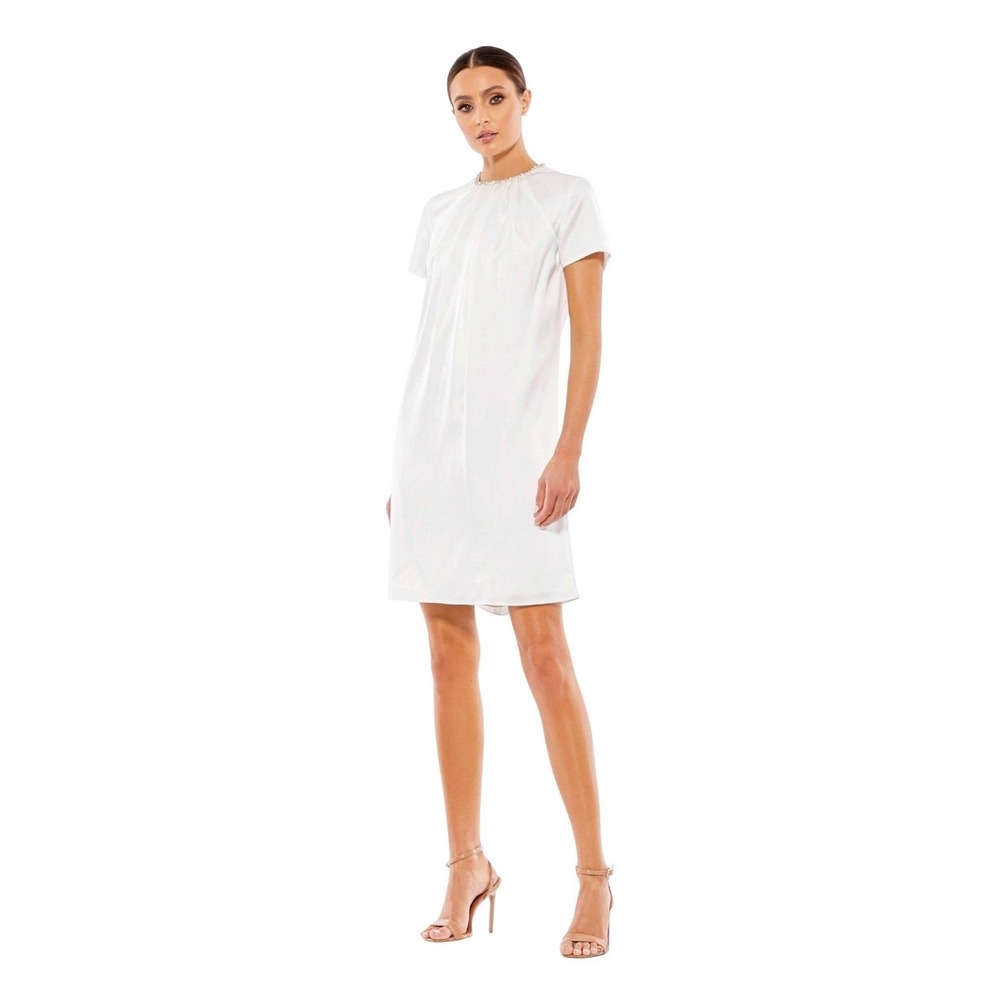 NEW IEENA FOR MAC DUGGAL White Crystal Neckline Shift Dress Sz 4 Style 55698 NWT